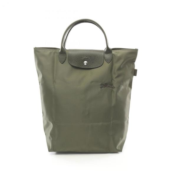 Longchamp Le Pliage Green M Tote Bag Canvas Leather Women's Khaki